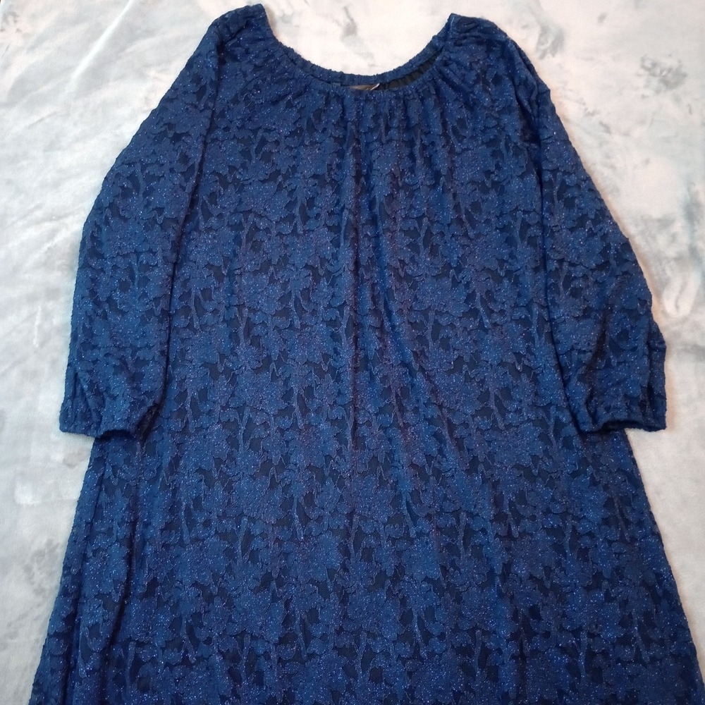 Lularoe‎ Elegant Dress Womens Sz 2XL XXL Navy Blue Metallic Sparkly Eyelet Lace